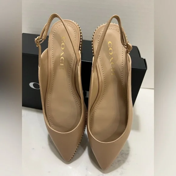 Coach Tan Leather Flats with Whipstitching - Picture 9 of 11